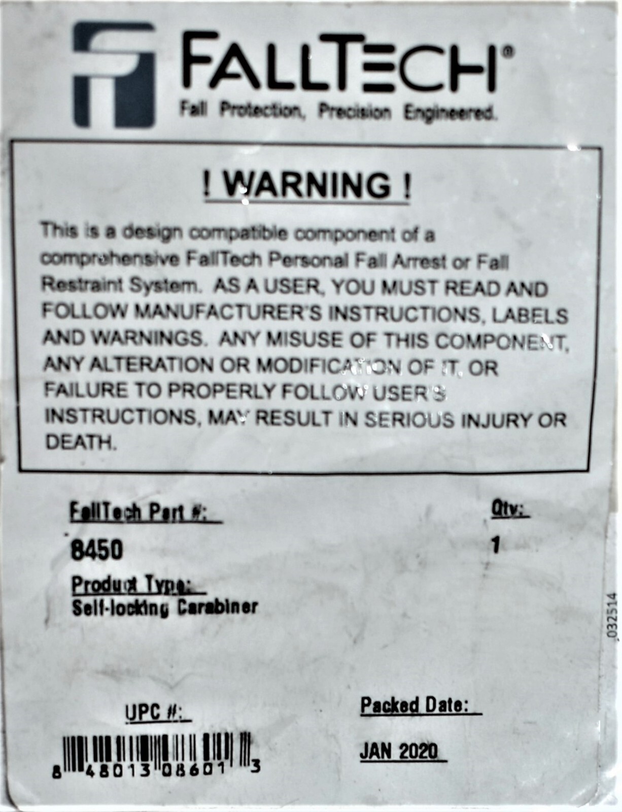 NEW! FALLTECH Carabiner, Offset-D 1 inch Gate Opening Double Lock Bronze, 8450