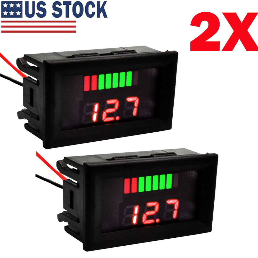 2PACK 12-60V Red Marine Motorcycle Digital Voltmeter Voltage Meter Battery Gauge