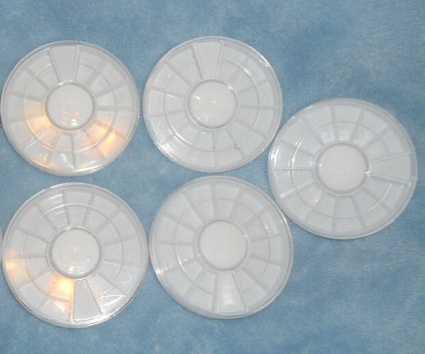 Lot of 5 Trays Wheel Round Tiny Nail Gems or Daily PILL STORAGE TRAY 2.75" NEW