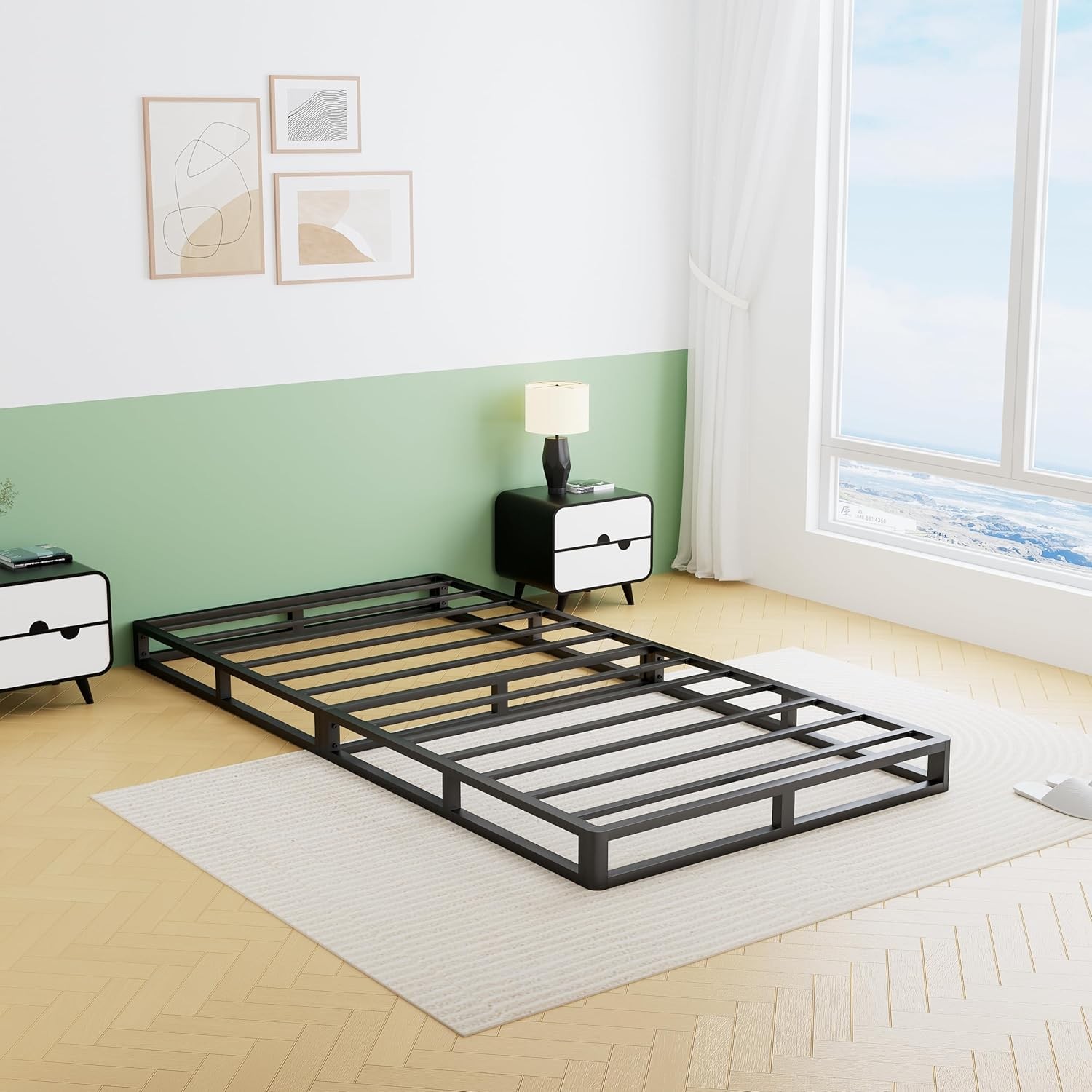 5 Inch Twin Metal Bed Frame Round Corner Low Platform Bed Frames 3000 LBS Heavy