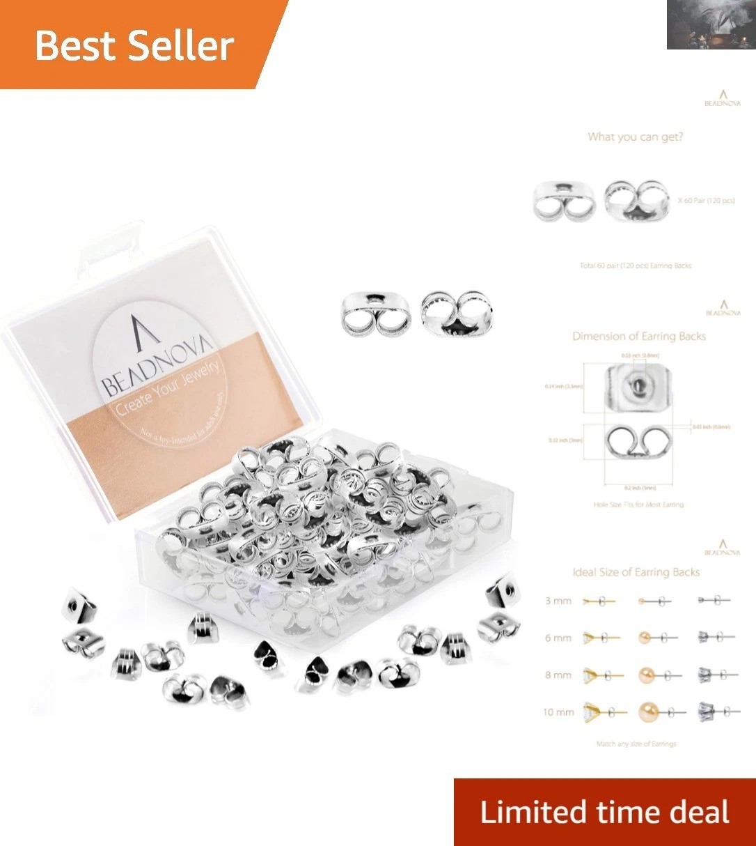 120pcs Hypoallergenic Stainless Steel Earring Backs - Perfect for Sensitive Skin