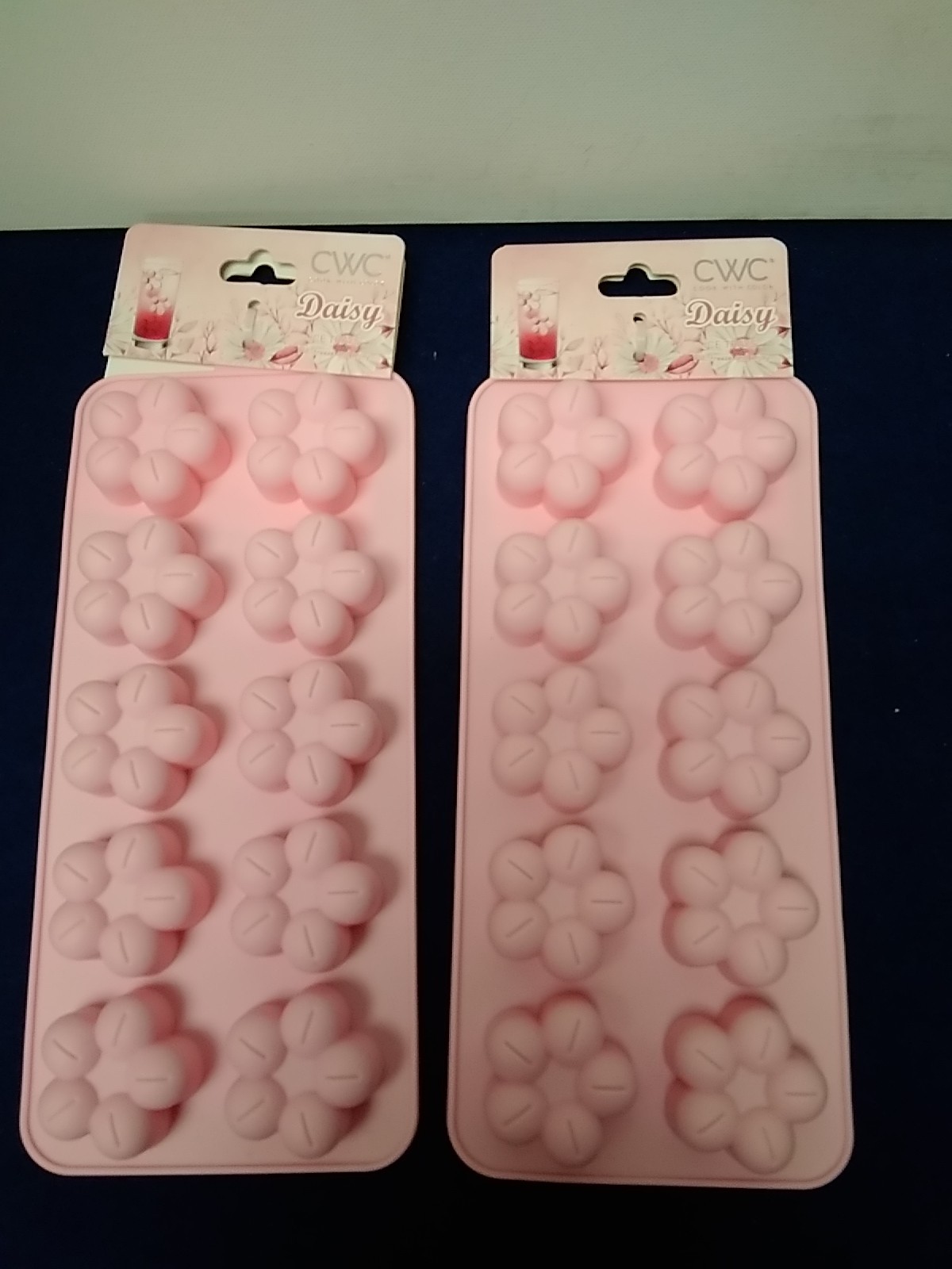 CWC Silicone Pink Daisey Ice Trays Set of 2 Each Makes 10 Cubes