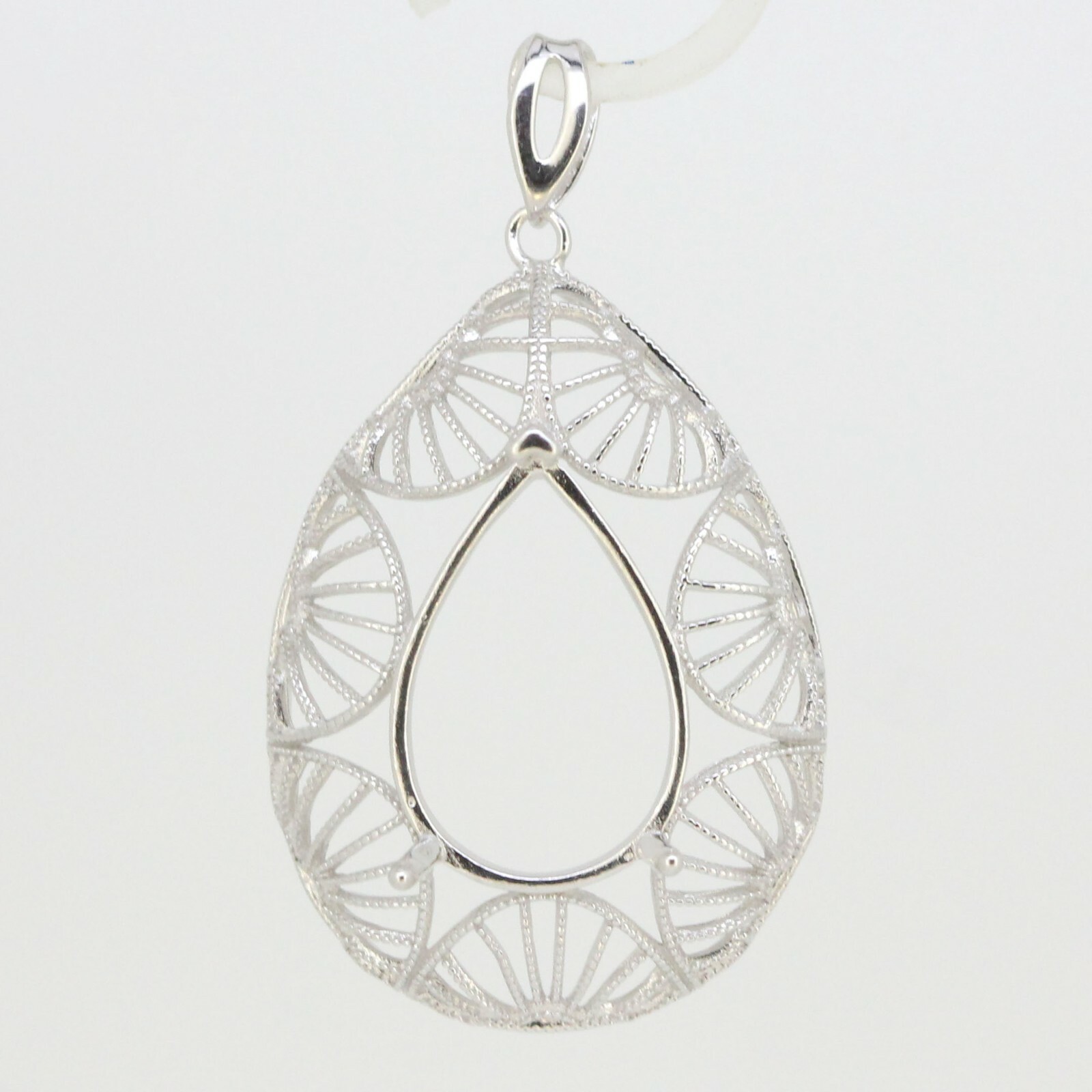 Sterling Silver Semi Mount Pendant Setting Pear Shape PE 18x13mm Filigree