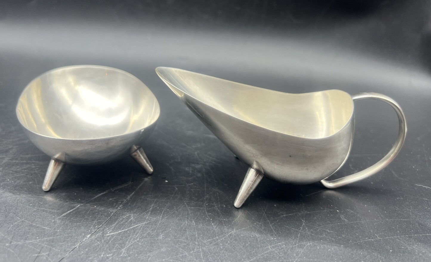 Vintage MCM Silver Plated Creamer & Open Sugar Bowl Kurt Mayer for WMF 1950