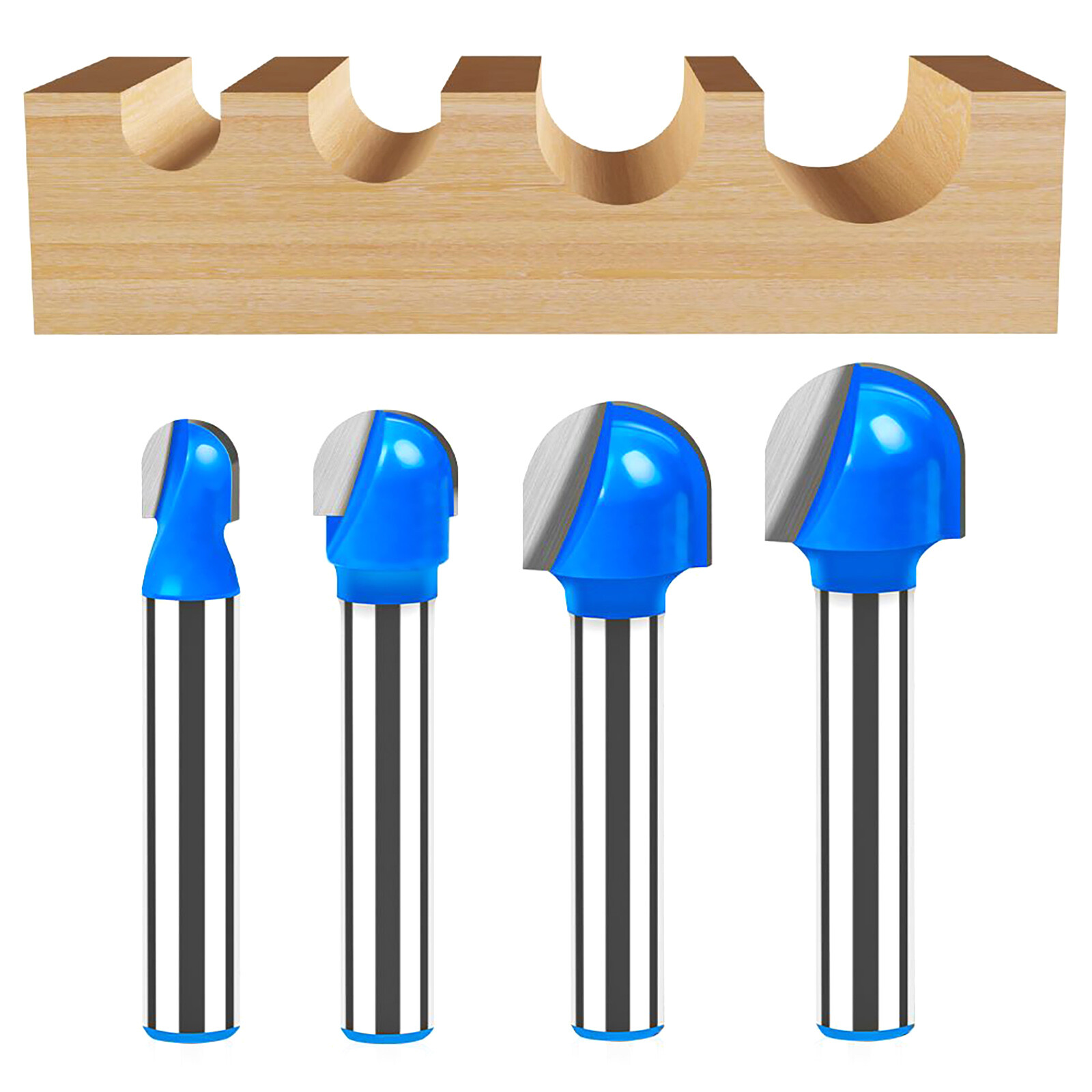 4Pcs/Set 1/4 inch Shank Solid Carbide Round Nose Router Bit Replacement