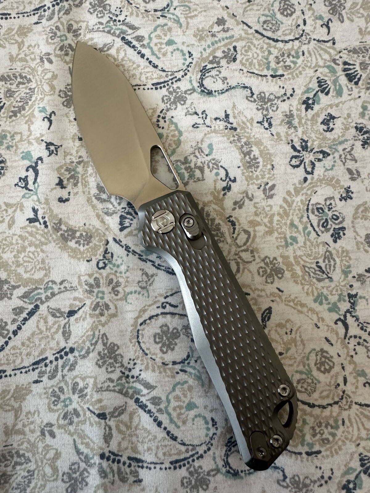 Kunwu Knives Pulsar Elmax Diamond Textured Titanium 3.3" Satin - Rare EDC