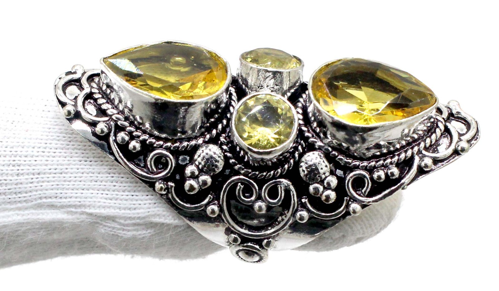 Yellow Citrine Handmade 925 Sterling Silver Statement Ring-Mother's Day Gift