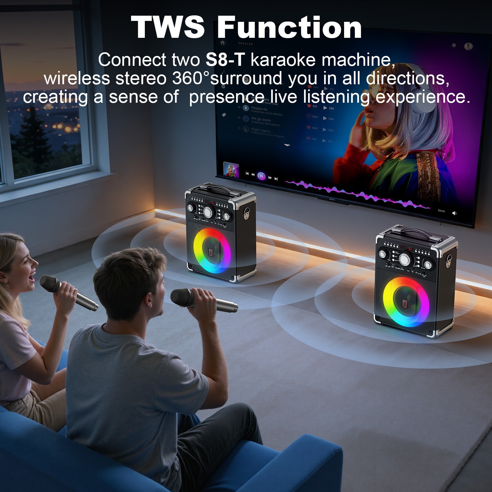 Karaoke Machine with 3 Wireless Mics,Bluetooth Speaker,RGB Light,Digital Display