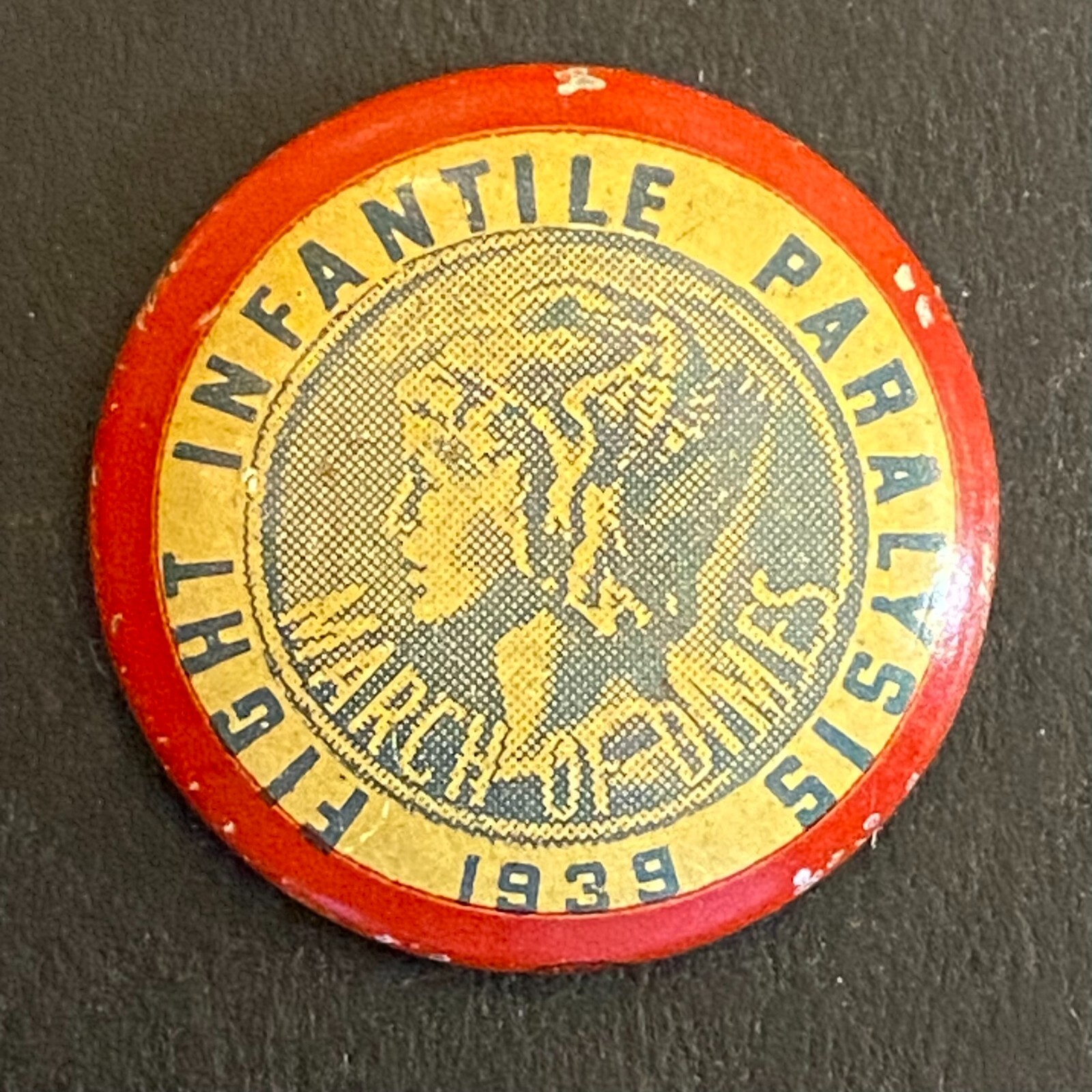 March of Dimes "Fight Infantile Paralysis 1939" Litho Steel Pinback 3/4" No Pin