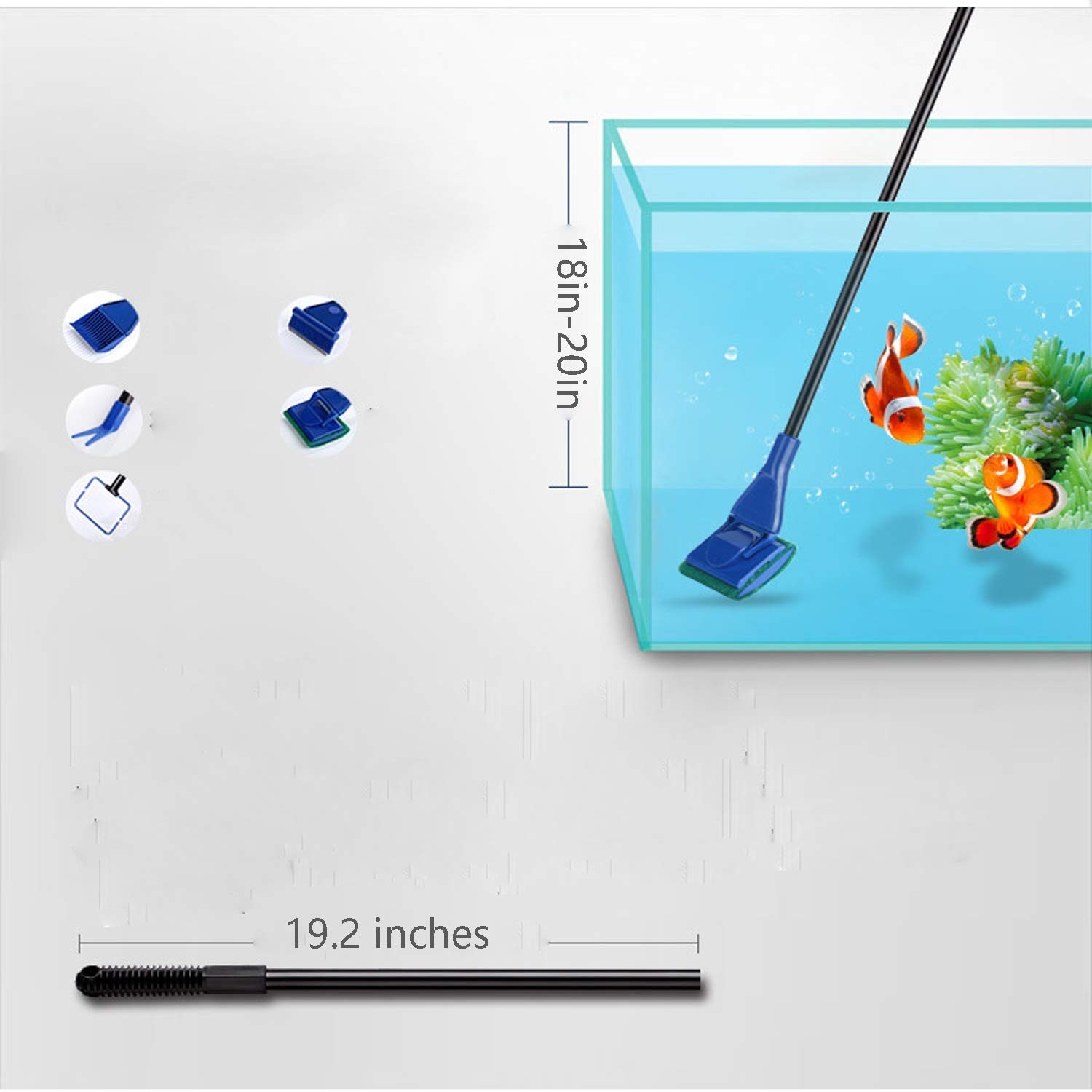 Aquarium Cleaning Tools Kit 5 in 1 Function for Long Deep Fish Tank, Includin...