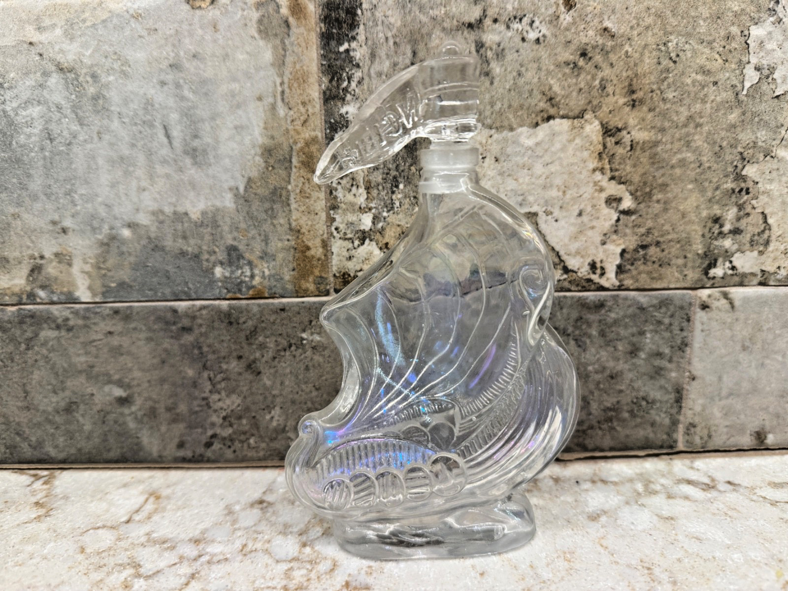Vintage Larsen Cognac Invincible Ship Clear Glass Liquor Bottle