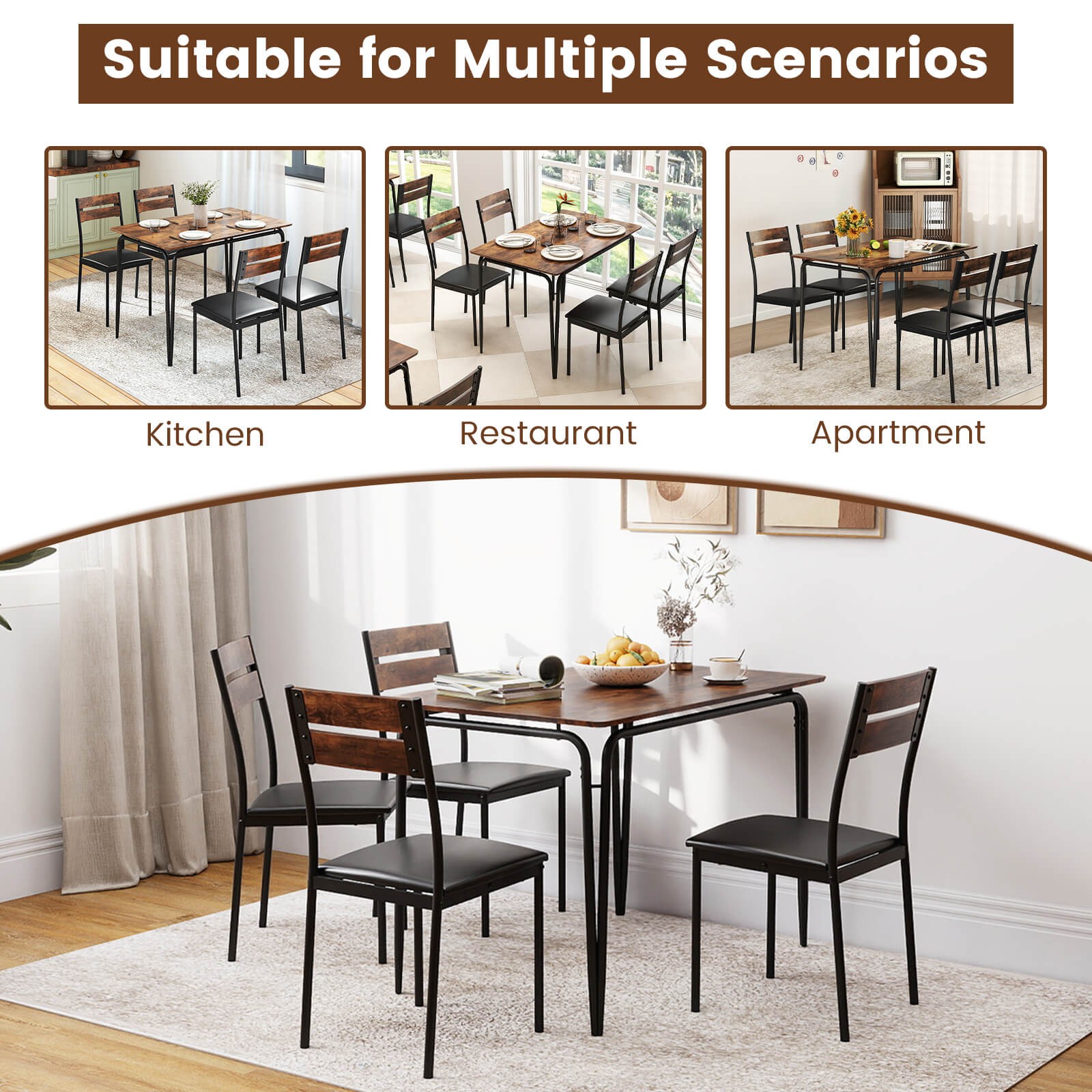 5PCS Dining Table Set, Kitchen Table and 4 Armless Chairs w/ Upholstered Seat