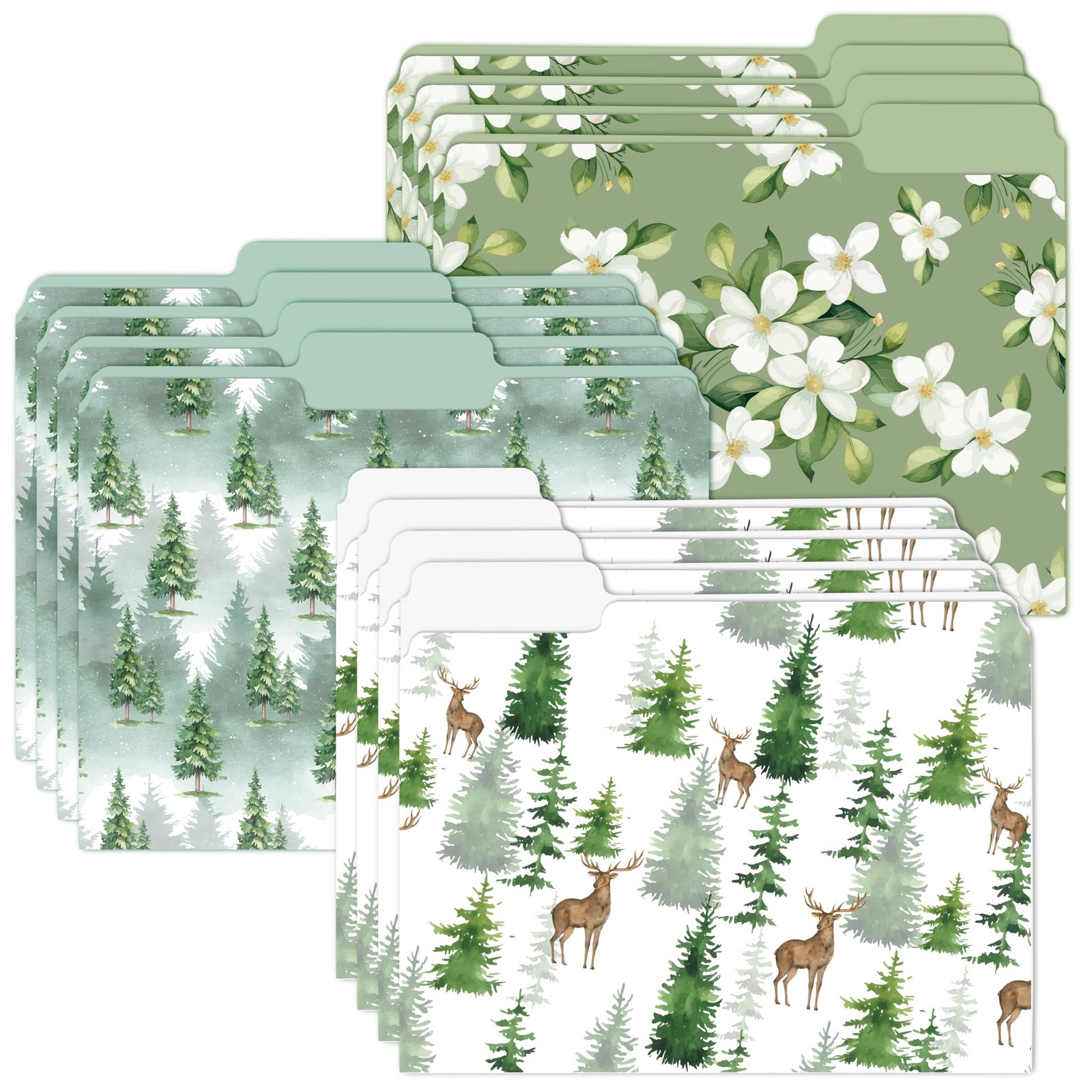12 PCS Watercolor Forest File Folders Christmas 1/3 Cut Tab 8.9x11.6 Inch