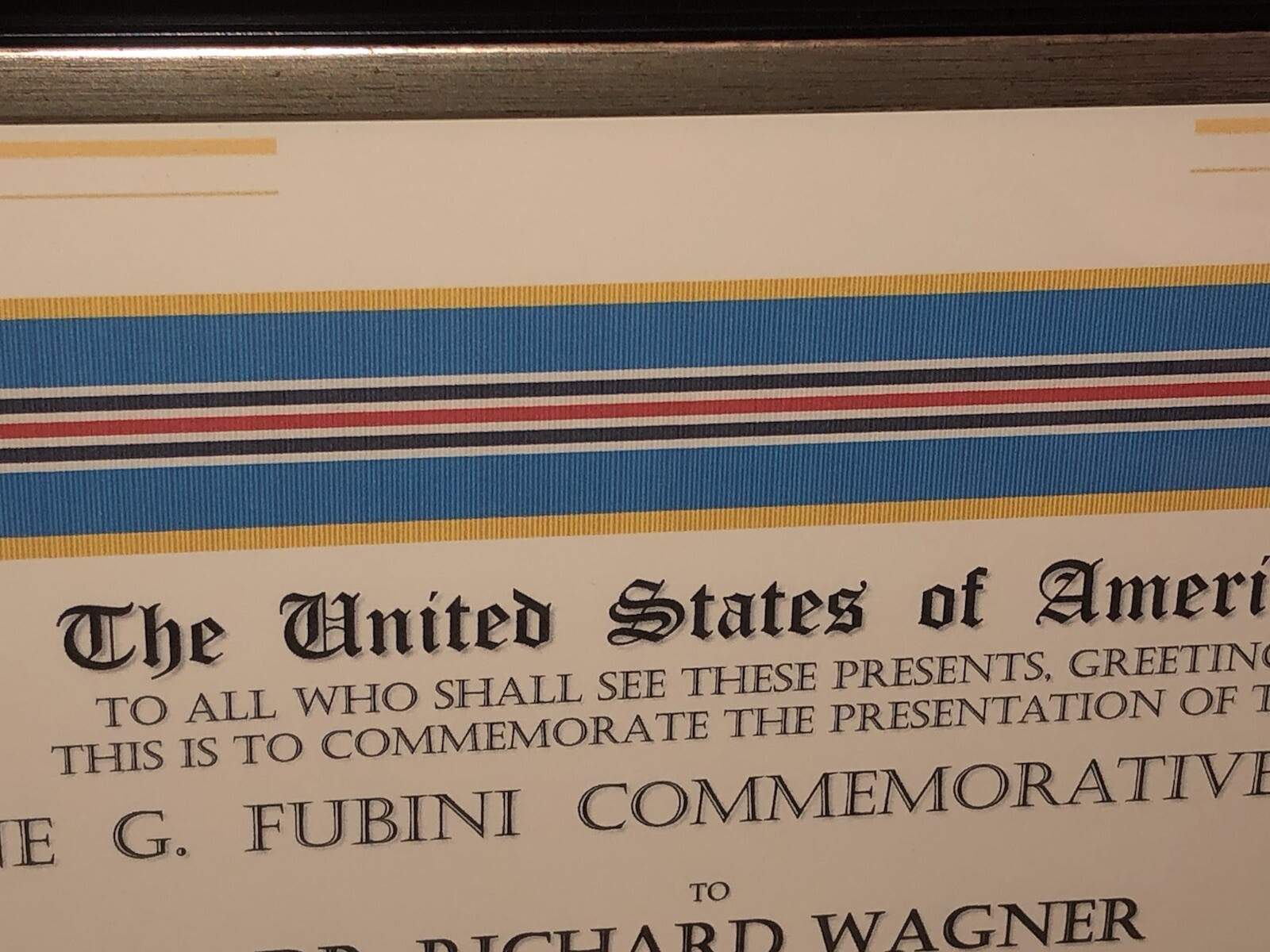 DOD - EUGENE G. FUBINI COMMEMORATIVE AWARD CERTIFICATE ~ Type-1