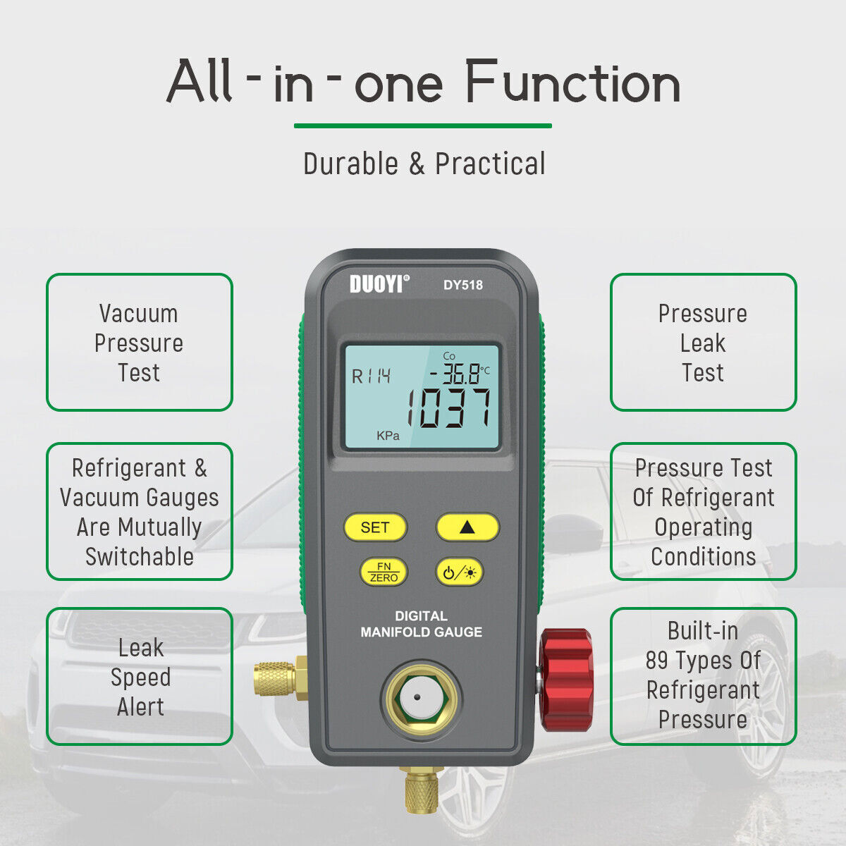 Refrigeration Digital Pressure Gauge Set HVAC System Manifold Temp Vacuum Test
