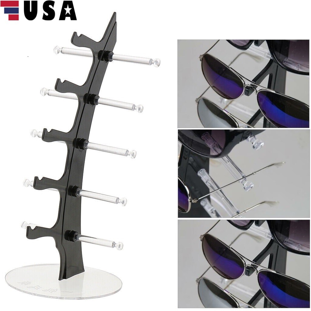 2× 5 Pairs Sunglasses Holder Rack Glasses Show Display Stand Organizer Black USA