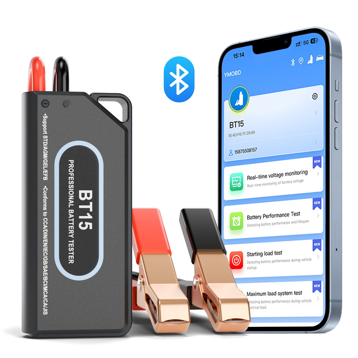 1PCS CHUSYYRAY BT15 Car Battery Tester 12V Load Tester Charging System Analyzer