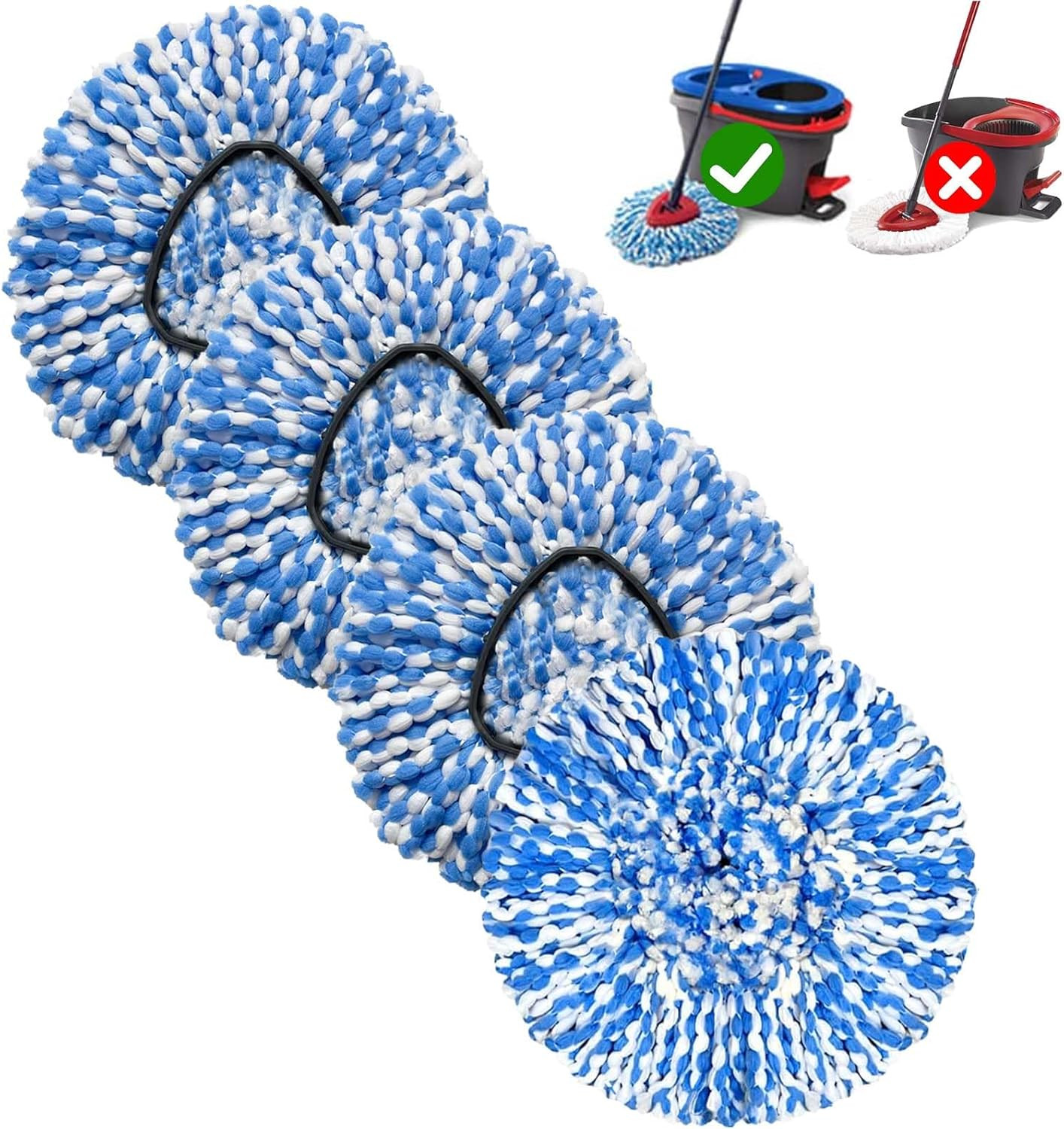 4 Pack Mop Replace Heads Compatible for Oceda, Spin Mop Refill Head Replacement