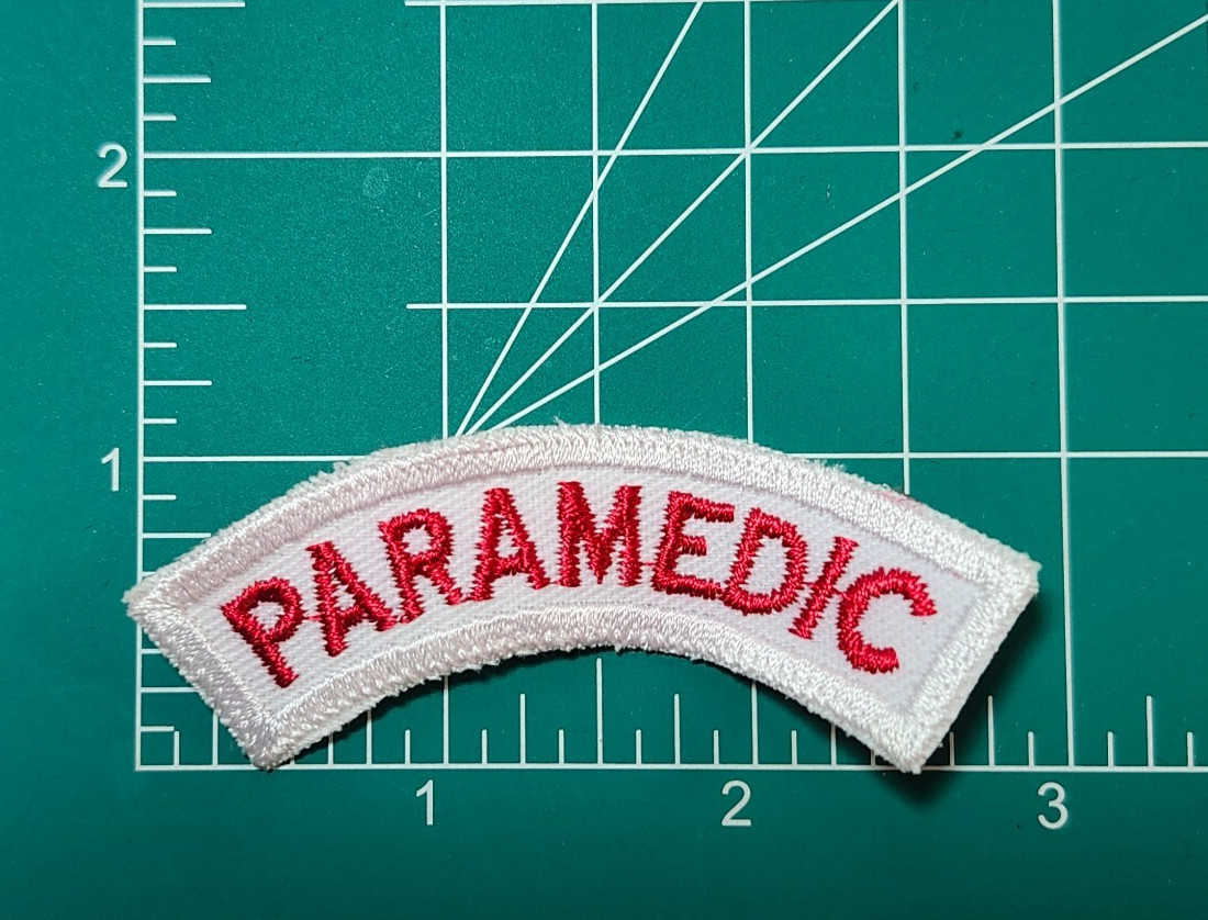 (2) PARAMEDIC Upper Rocker Patch - Red on White *White Border*