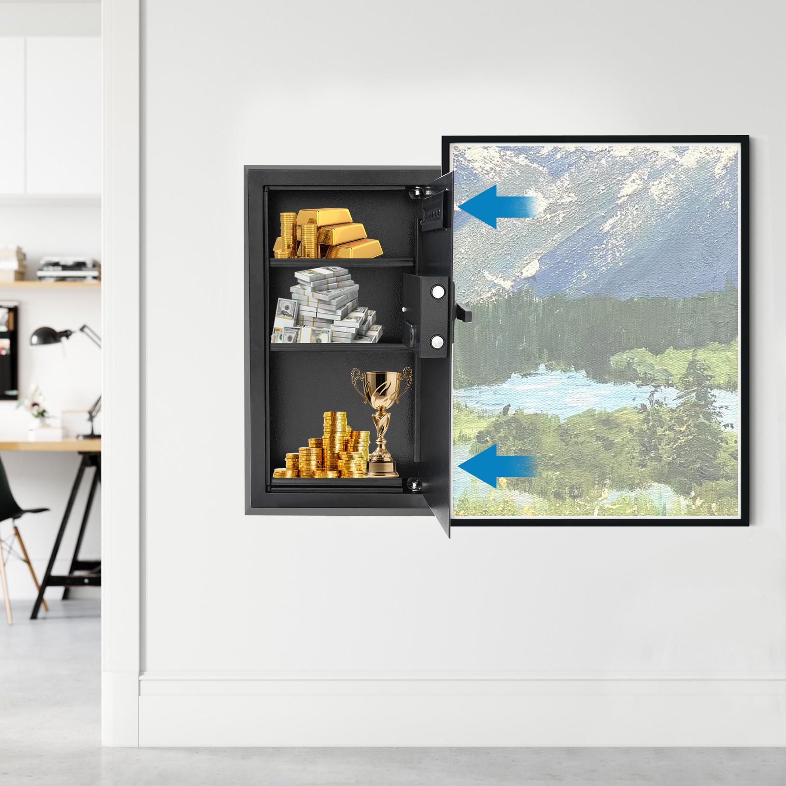 Wall-mounted Safe with Keys, Hidden Wall Safe Home Security 65cm