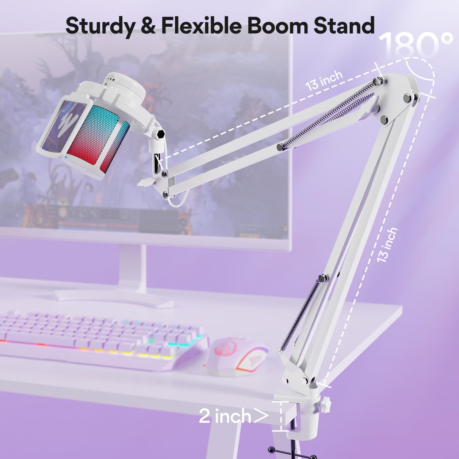 USB Gaming Microphone with Noise Cancellation, Computer PC Mic with Boom Arm,...