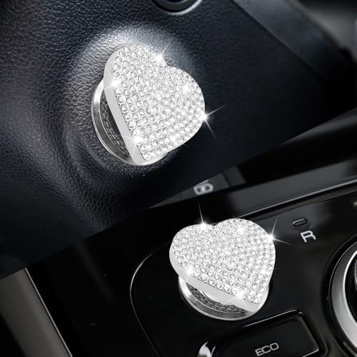 Bling Push Start Button Cover with Rhinestone, Engine Start Button Cover, White