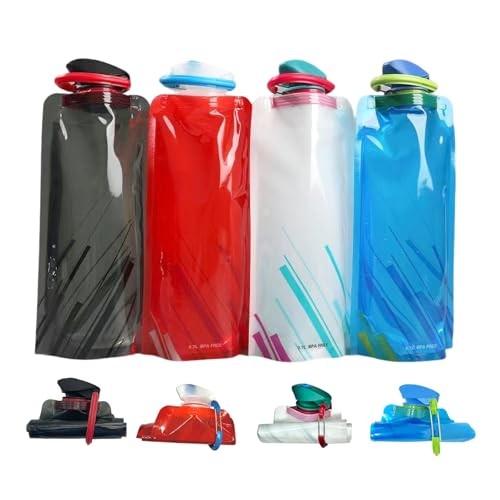 4 Pack 25oz Collapsible Water Bottles, 4 Colors Reusable Leakproof Water Bags