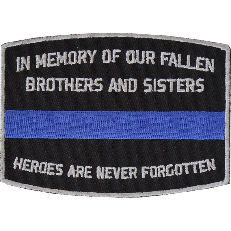 Patch (Iron-On), Fallen Police Officer Memorial Thin Blue Line, 3.5" x 2"