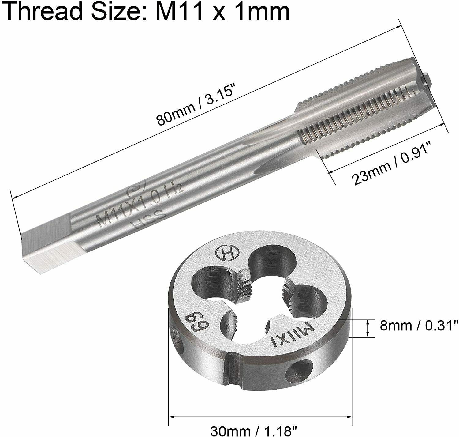 HSS M11 x 1mm Plug Tap & M11 x 1mm Die CNC Metric Taper Thread Right Hand