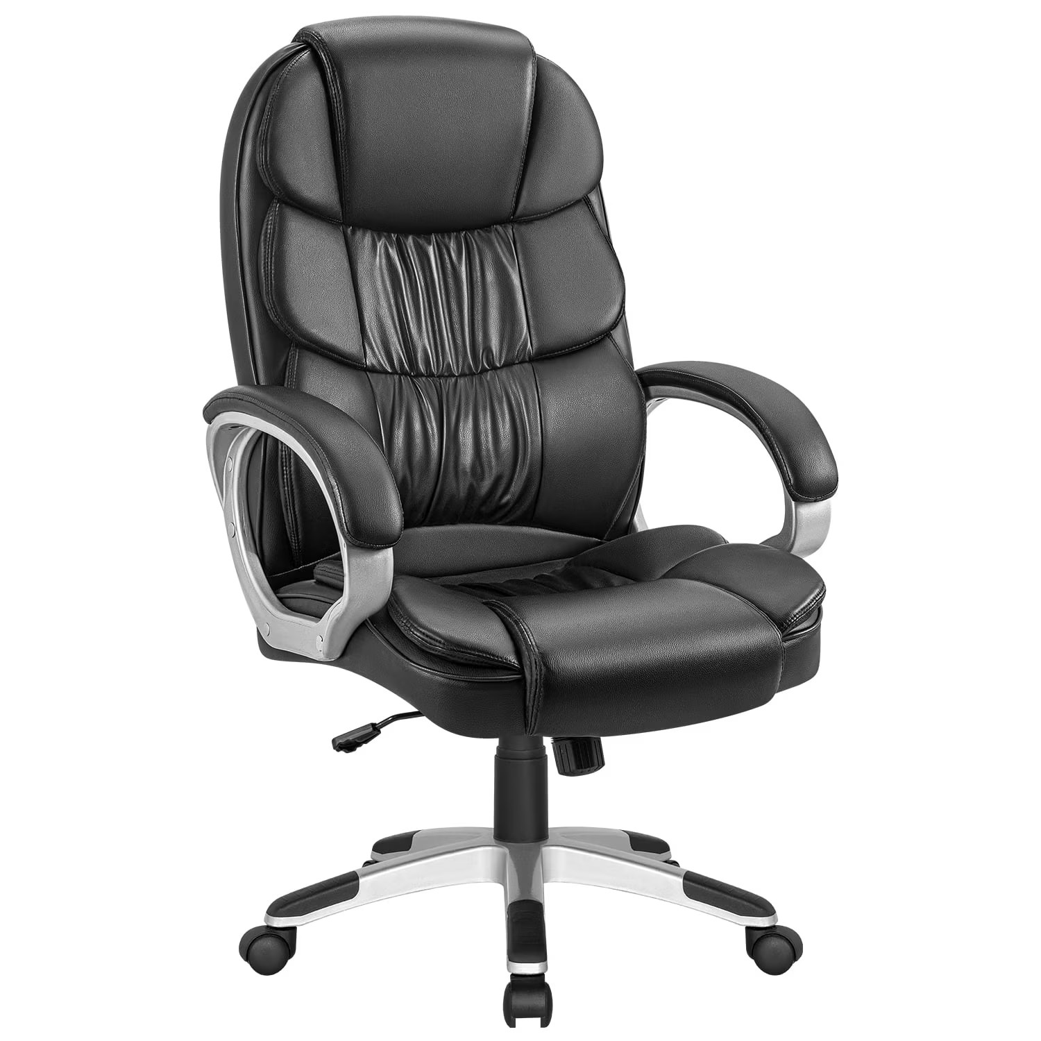 Leather High Back Office Chair Ergonomic Swivel Lumbar Padded Arms Black