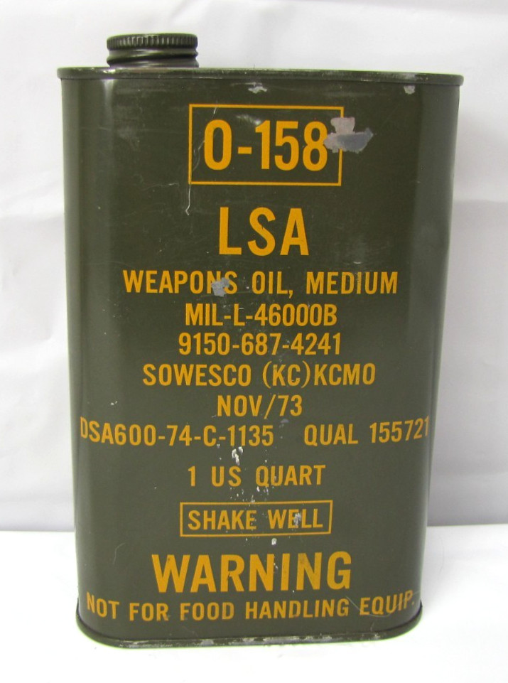 LSA - 1 Quart Small Arms Gun Oil Semi-Fluid, US Army 0-158 1973 Vtg New/Full NOS