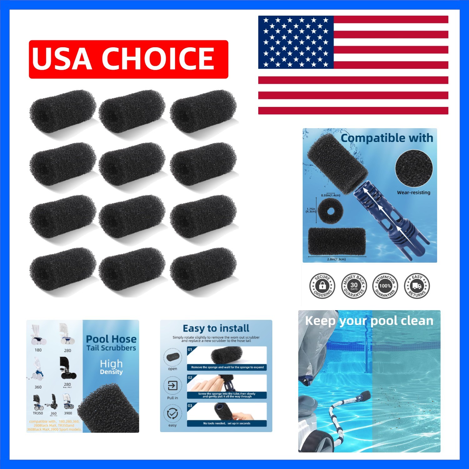 12 Pack Tail Scrubber Replacement for Polaris Pool Cleaner Parts, High Densit...