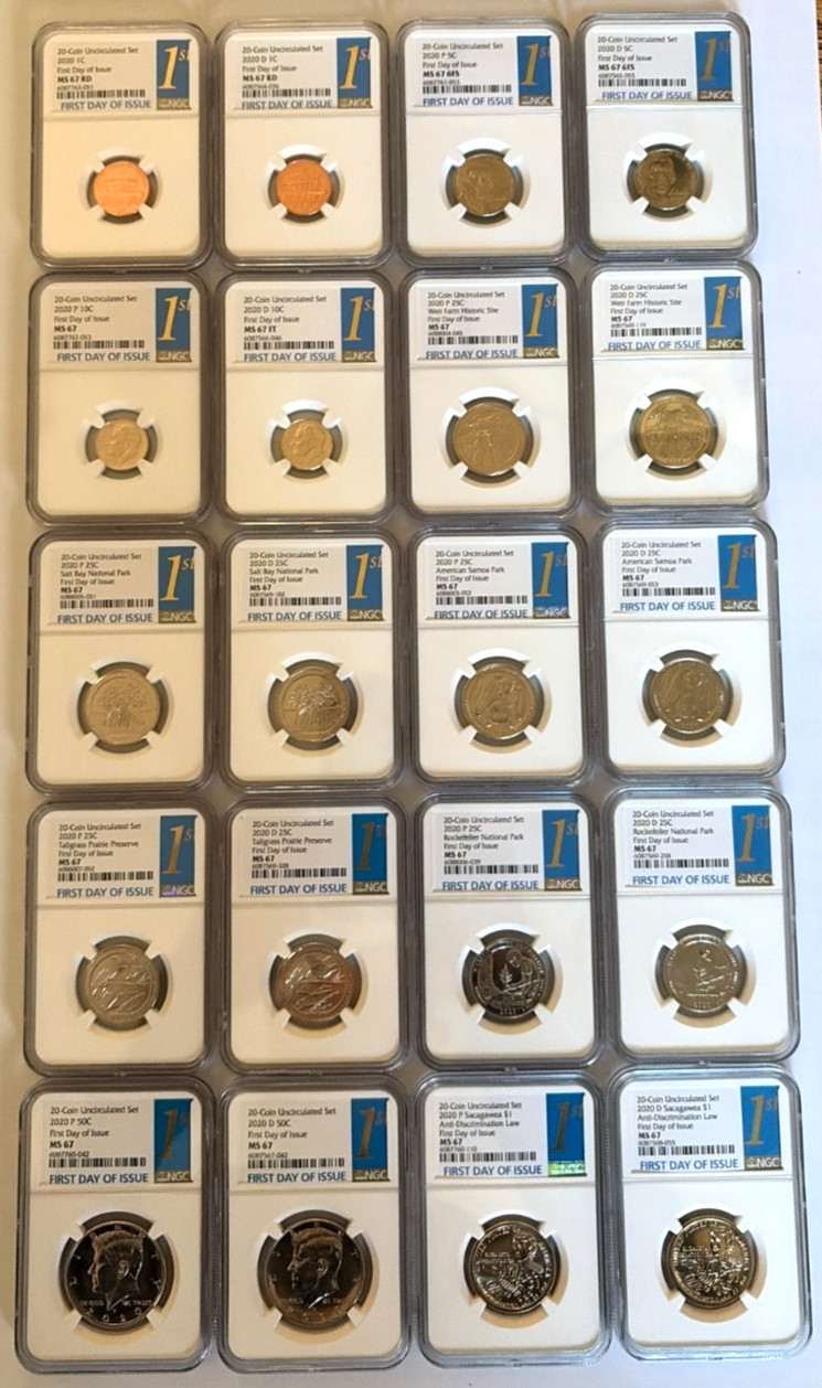 2020PD 20-Coin Uncirculated Set in MS67 NGC First Day of Issue! in New NGC Box!