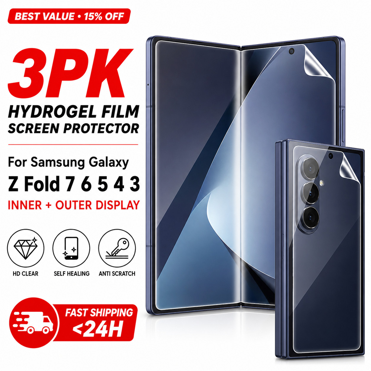 Hydrogel Screen Protector For Samsung Galaxy Z Fold 7 6 5 4 3 Film 3 2 1 Pack