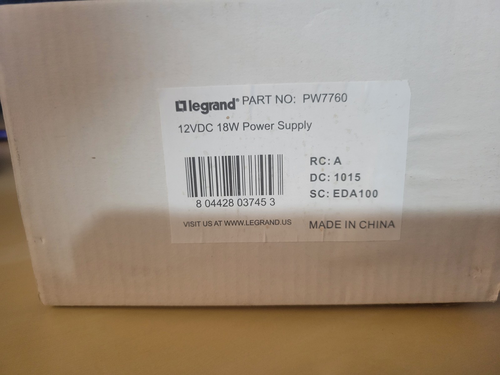Legrand PW7760 12VDC 18W Power Supply Cord