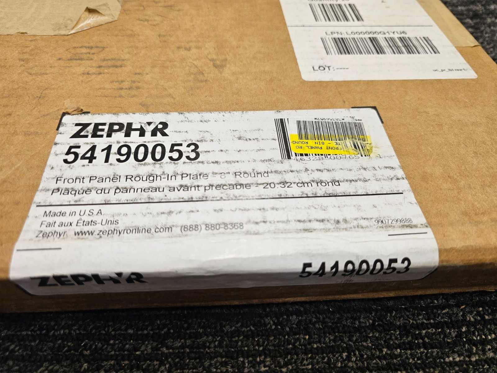 Zephyr 54190053 Front Panel Rough-In Plate Round 8"