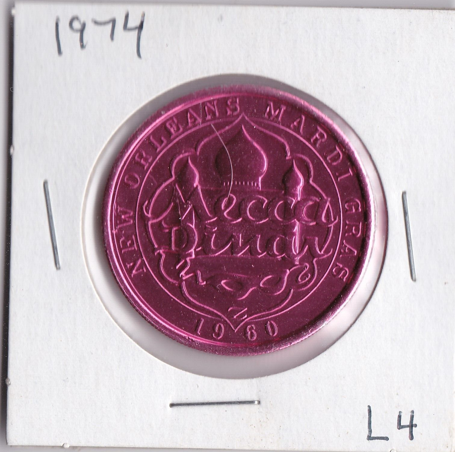 1974 Mecca Dinar  ALUMINUM  MARDI GRAS DOUBLOON/WISH ME AN ISLAND (L4)