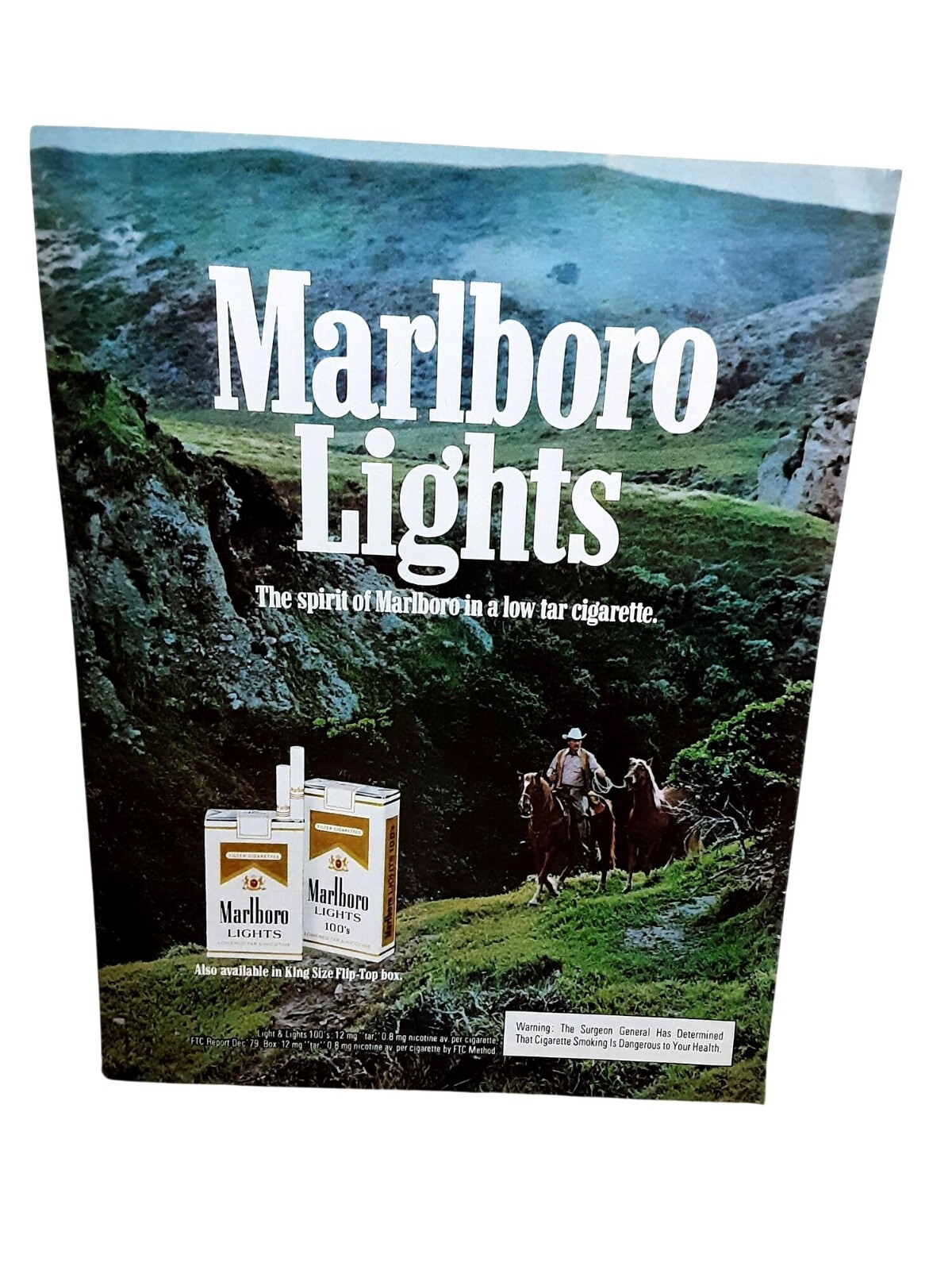 1981 Marlboro Lights Ad Cowboy Horseback Vintage Cigarette Print