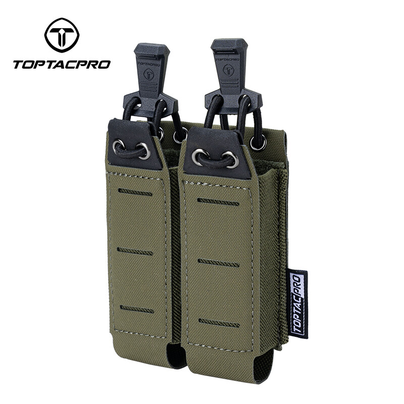TOPTACPRO Tactical 9mm Mag Pouch MOLLE Double Pistol Mag Carrier Laser Cut Army