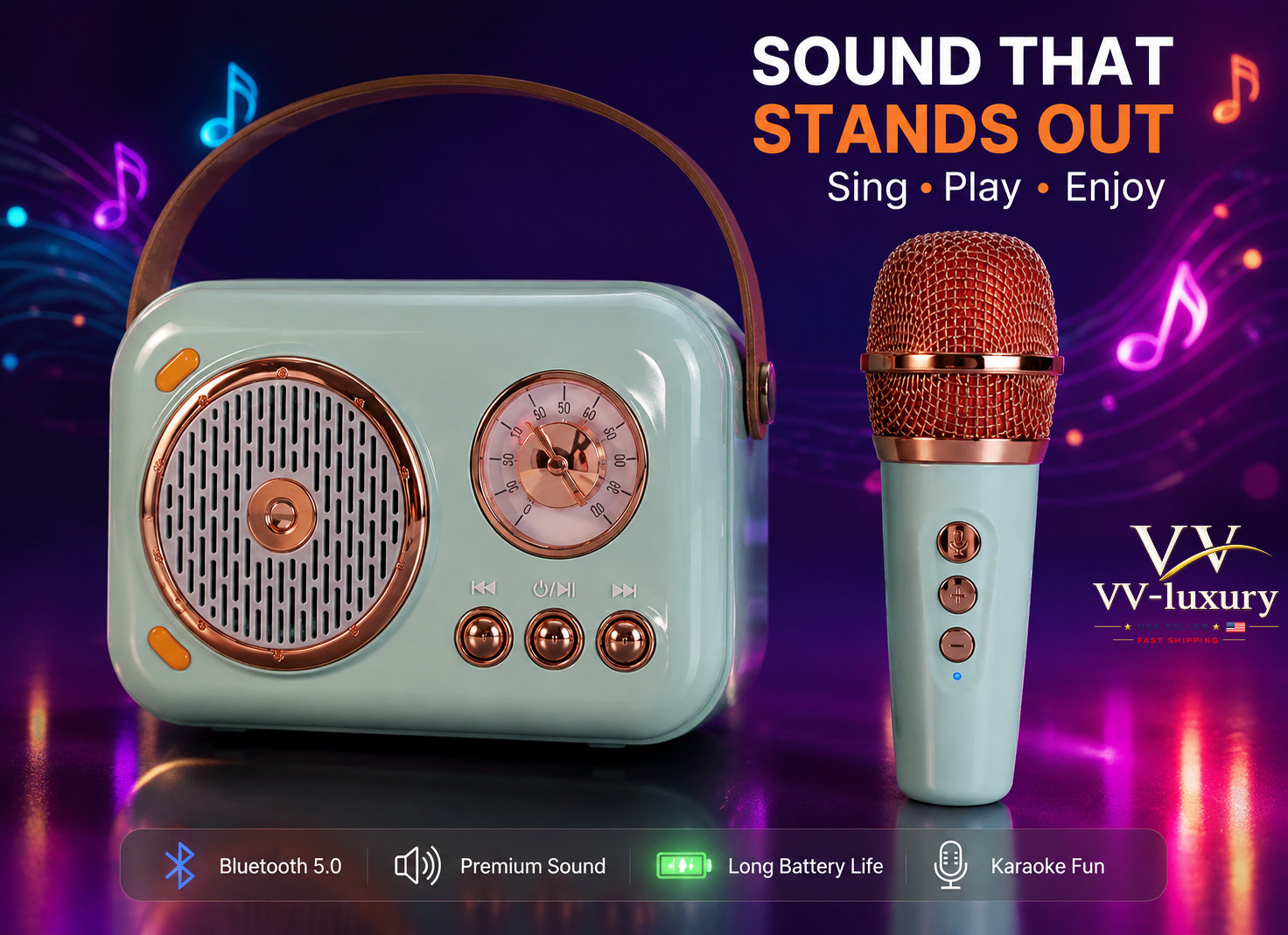 Portable Bluetooth Speaker with Microphone Set,Retro Speaker with Home Karaoke