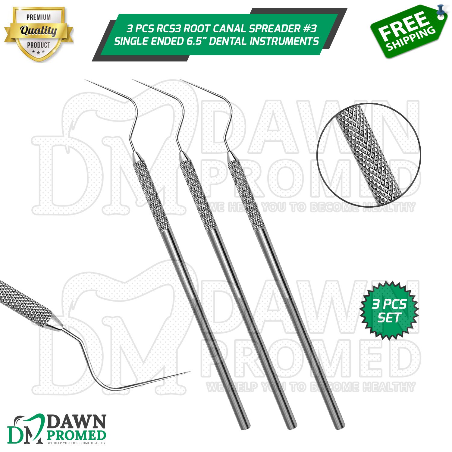 3 Pcs RCS3 Root Canal Spreader #3 Single Ended 6.5" Dental Endodontic Set