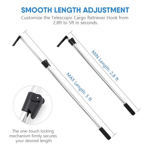Telescopic 5FT Pickup Truck Cargo Retriever Hook, Multi-Use Foldable