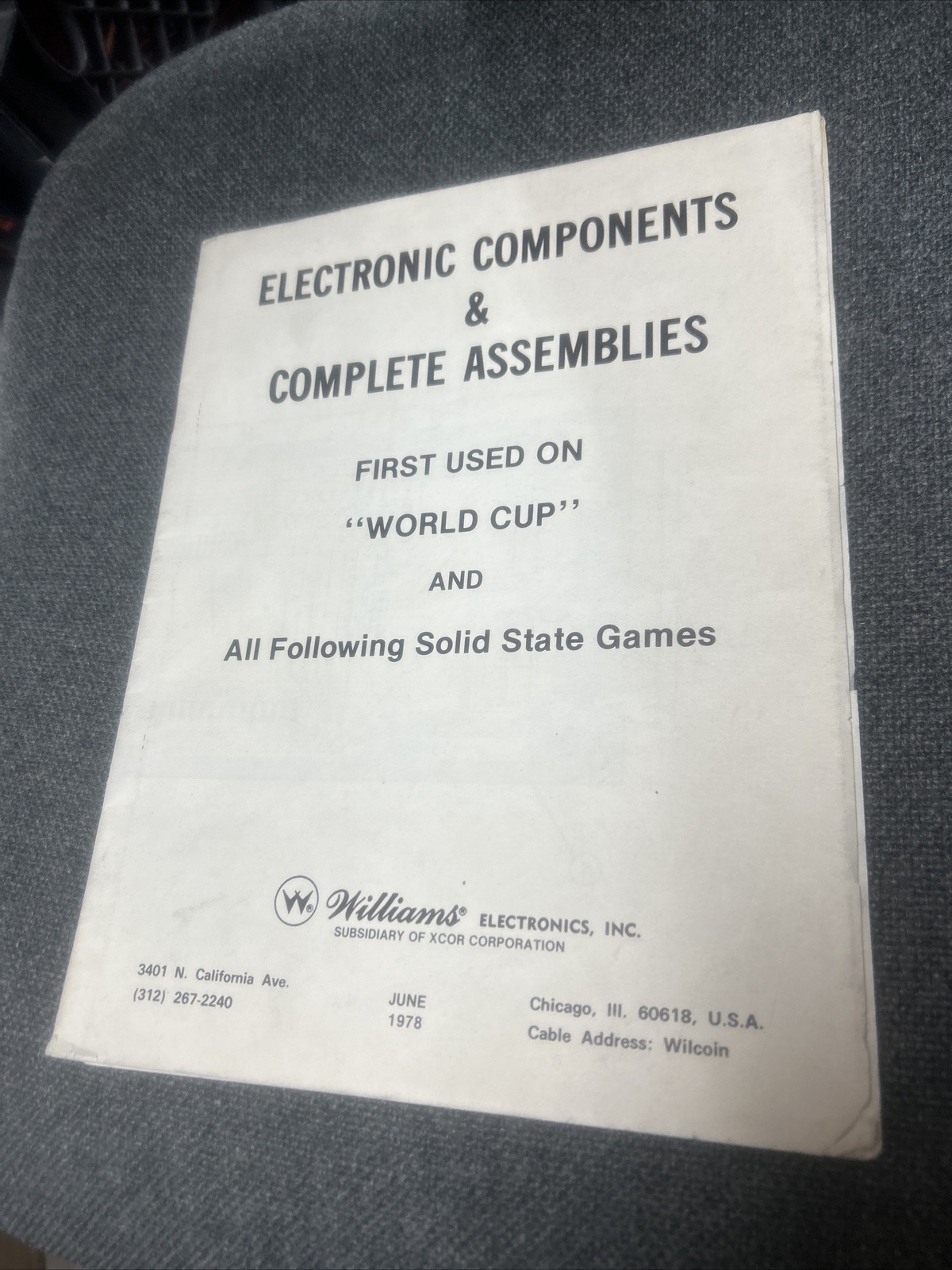 Williams ELECTRONIC COMPONENTS & ASSEMBLIES WORLD CUP Manual-used original