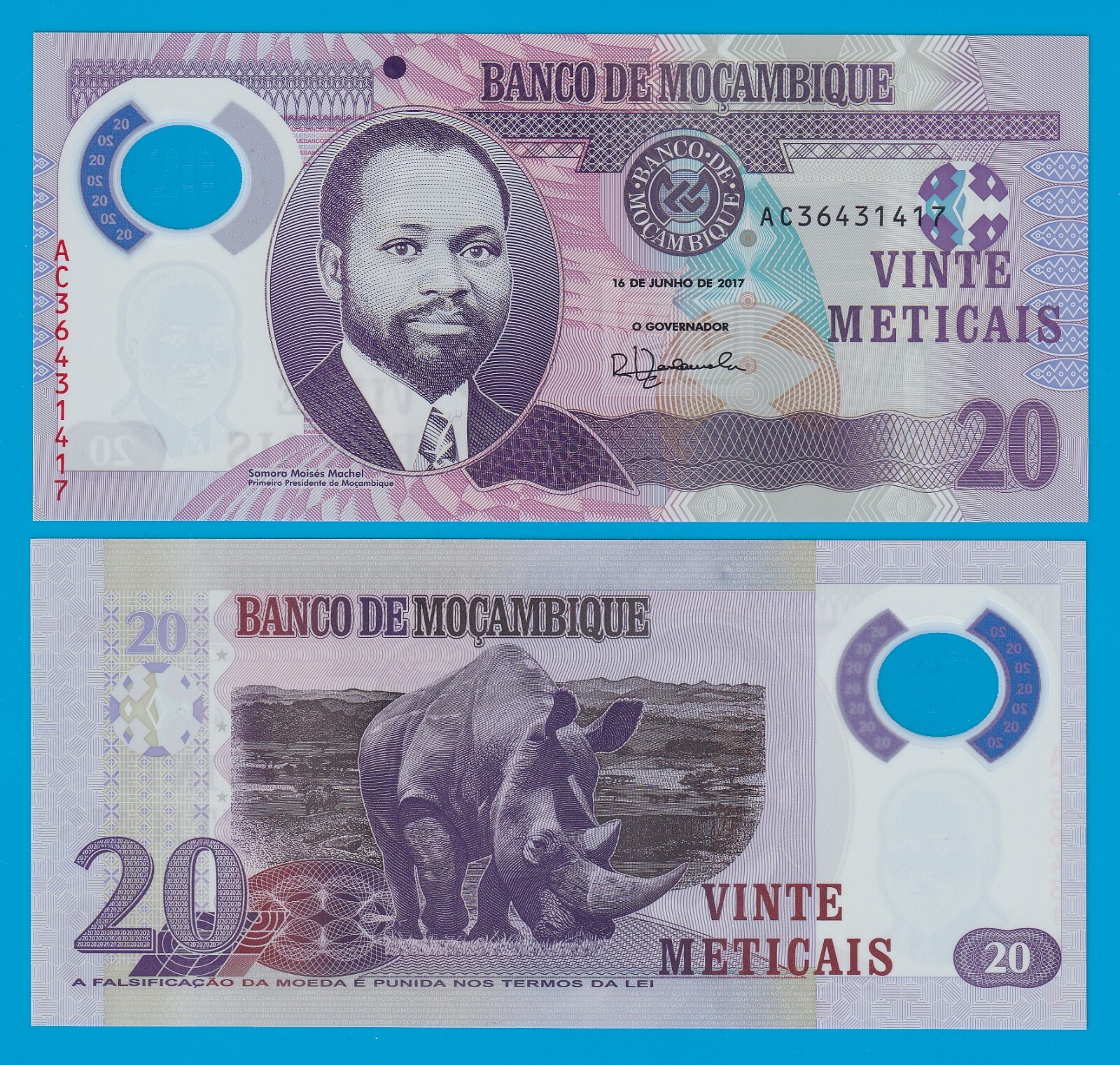Mozambique 20 meticais P 149b 2017 UNC Polymer ( 149 b )