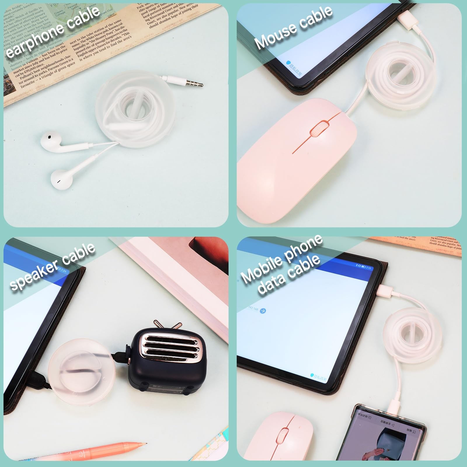 9 Pcs Retractable Charging Cord Organizer Round