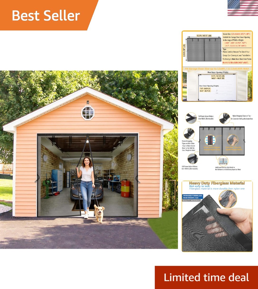 12x8 FT Magnetic Garage Door Screen - Retractable Mesh for Indoor & Outdoor Use