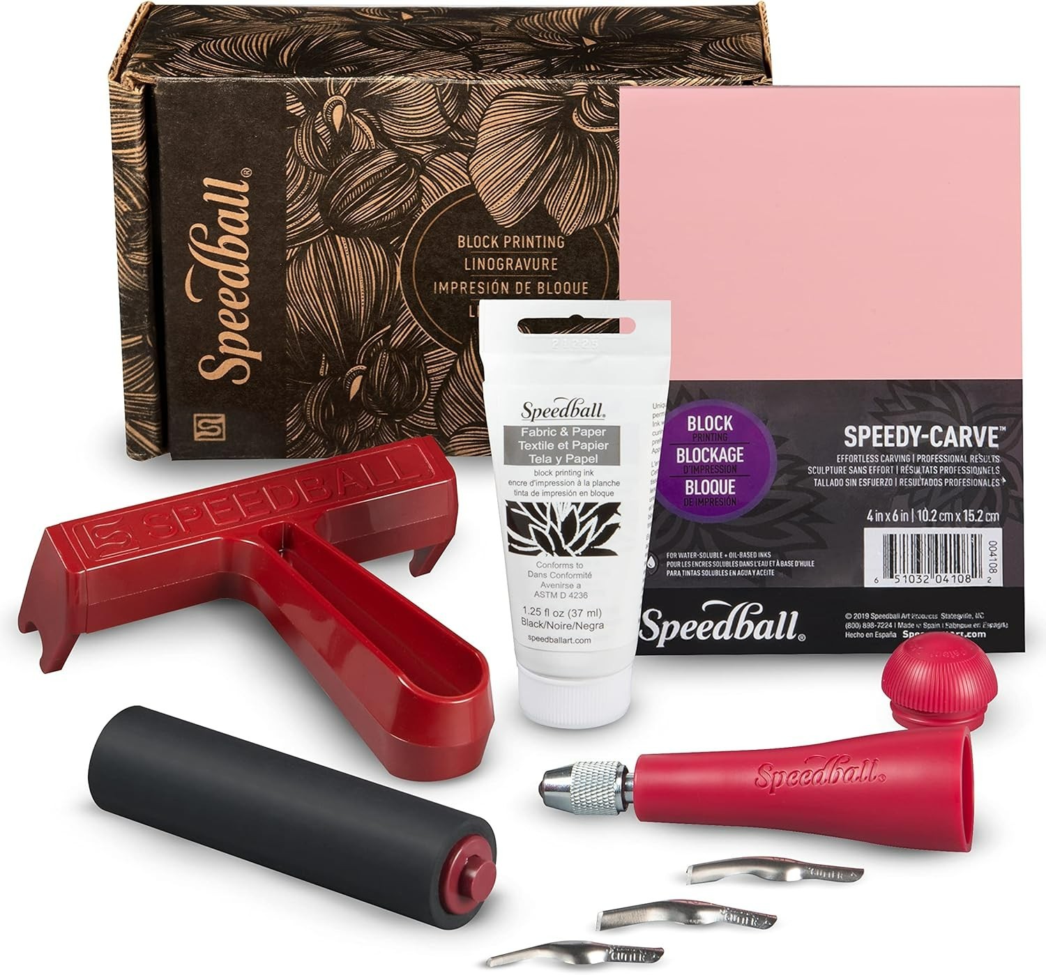 Block Printing Fabric Starter Kit, 7 Pieces Includes Ink Hard Brayer Lino Handle