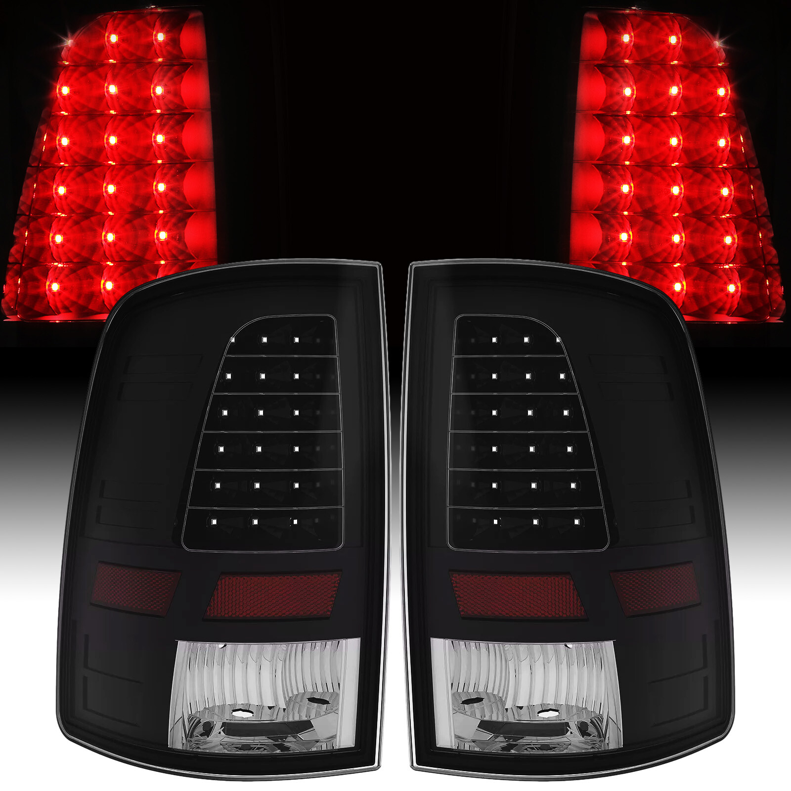 For 2009-2018 Dodge Ram 1500 2500 3500 LED Black Tail Lights Brake Lamps A Pair