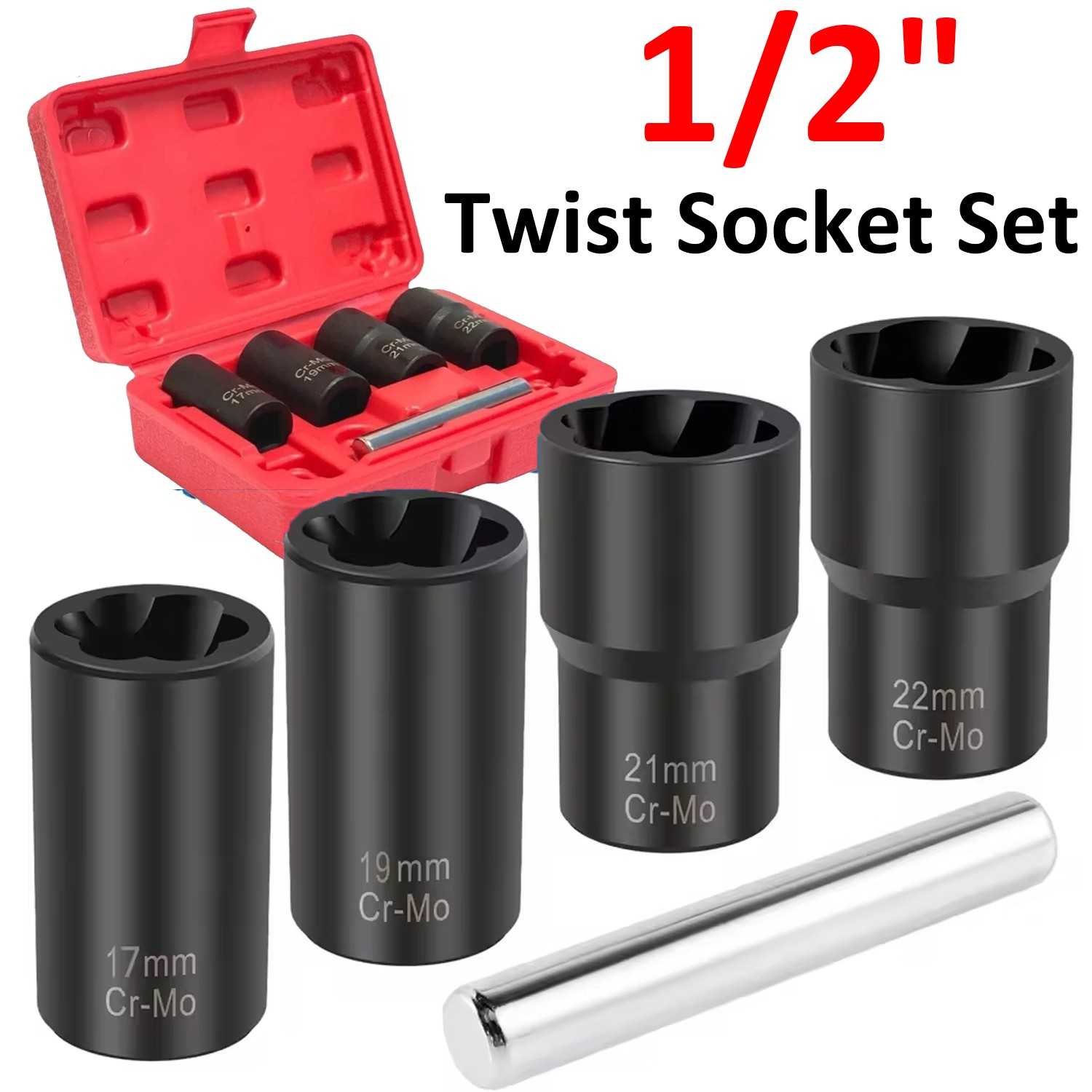 5pc Wheel Lock Removal Kit, Locking Lug Nut Removal Tool - 17MM,19MM, 21MM, 22MM