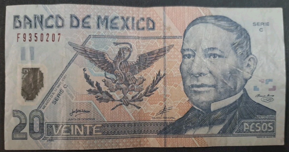 2001 Mexico 20 Pesos P116a, Serie C F9350207.